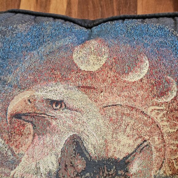 VTG Y2K Harley Davidson Throw Pillows Needlepoint Wolf Bald Eagle 16" Set Of 2 - Picture 12 of 16